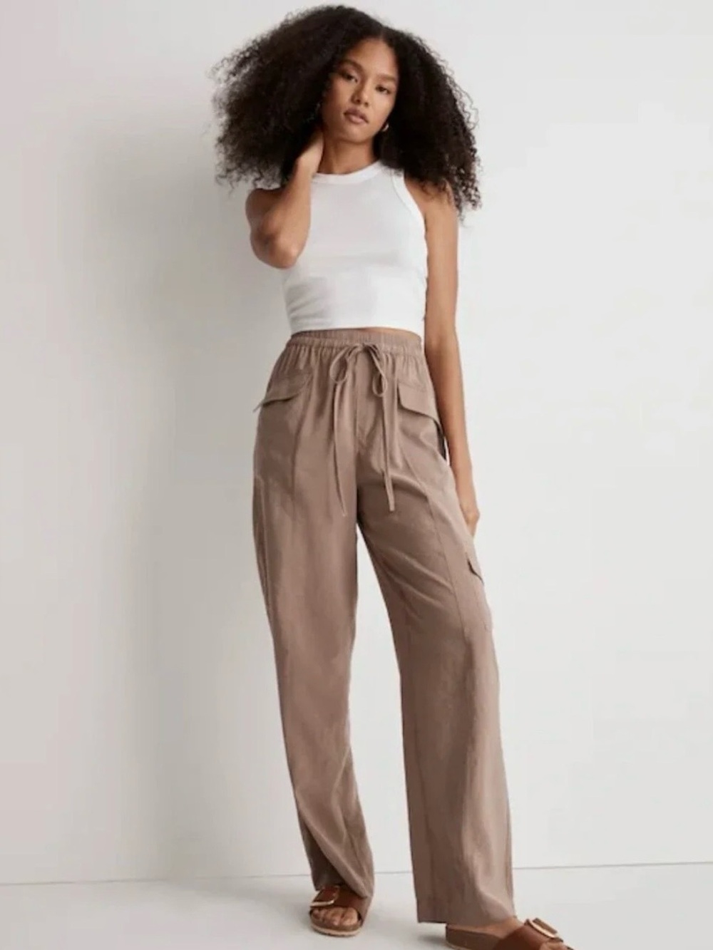 Madewell Straight Cargo Pants Softdrape Drawstring Waist in Light Umber